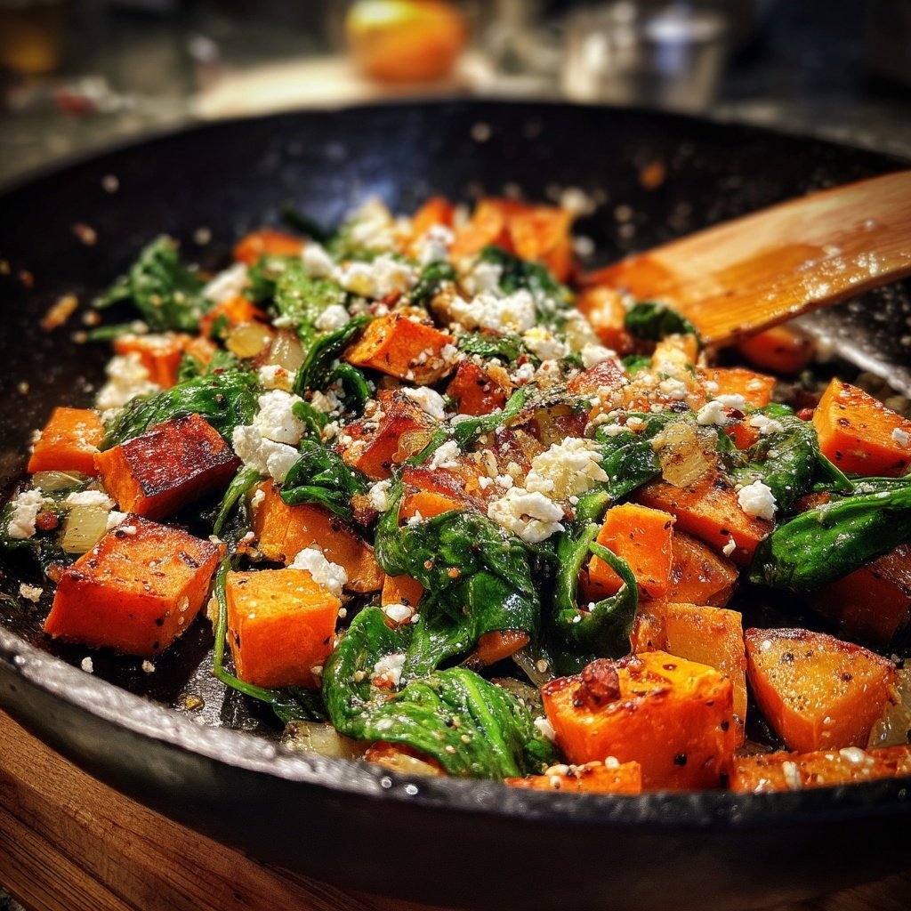 Roasted Sweet Potato Spinach Skillet