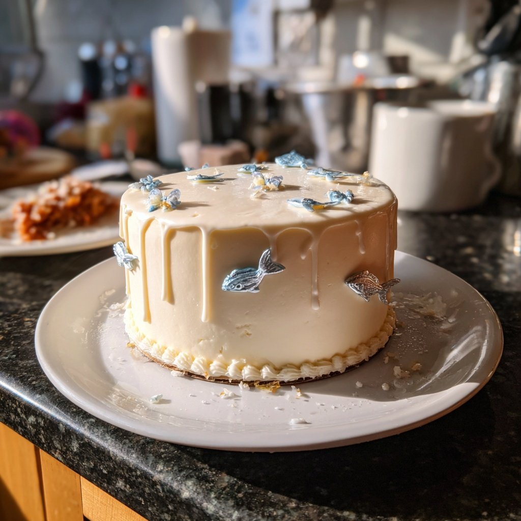 Minimal White Pisces Birthday Cake