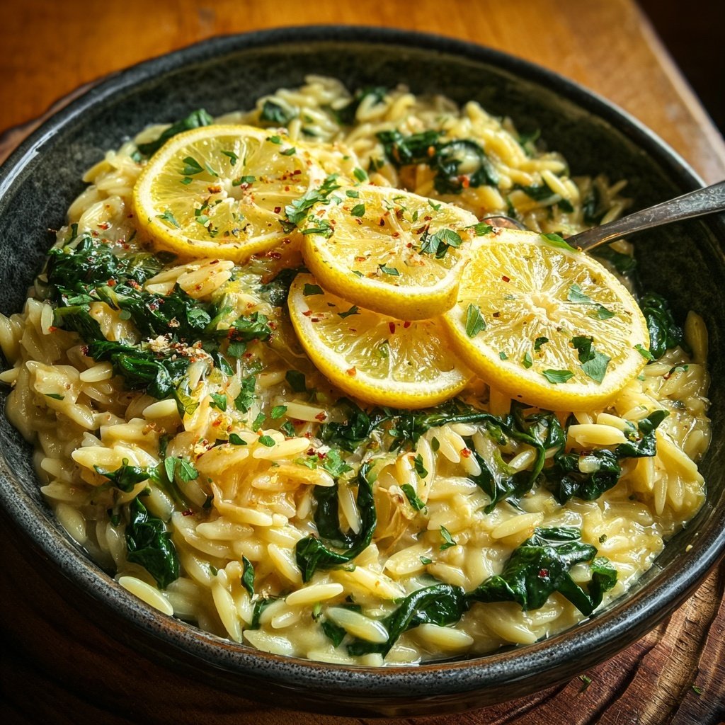 Creamy Lemon Orzo with Greens